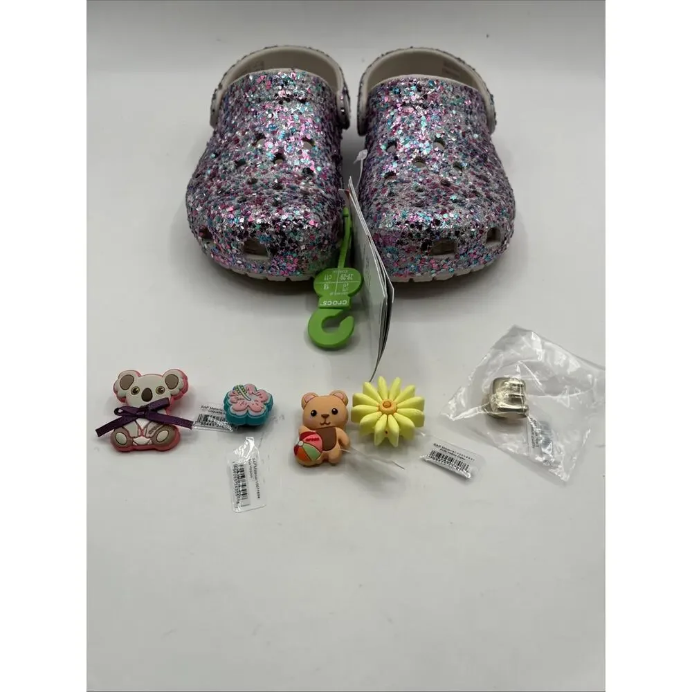 CROCS KIDS Classic Dazzle Glitter Clog 213915 Purple PINK With 5 Jibbitz NWT C11